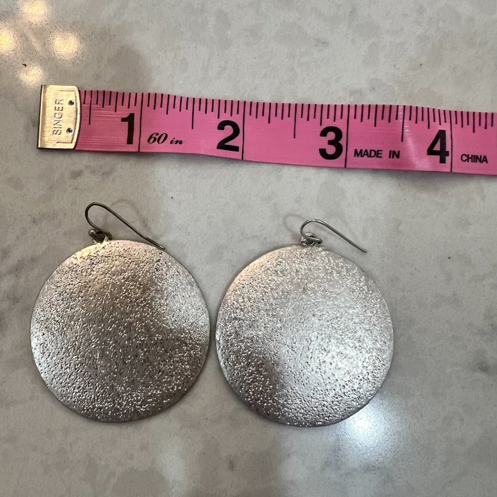 Silver disc Fishhook Earrings - Picture 3 of 5